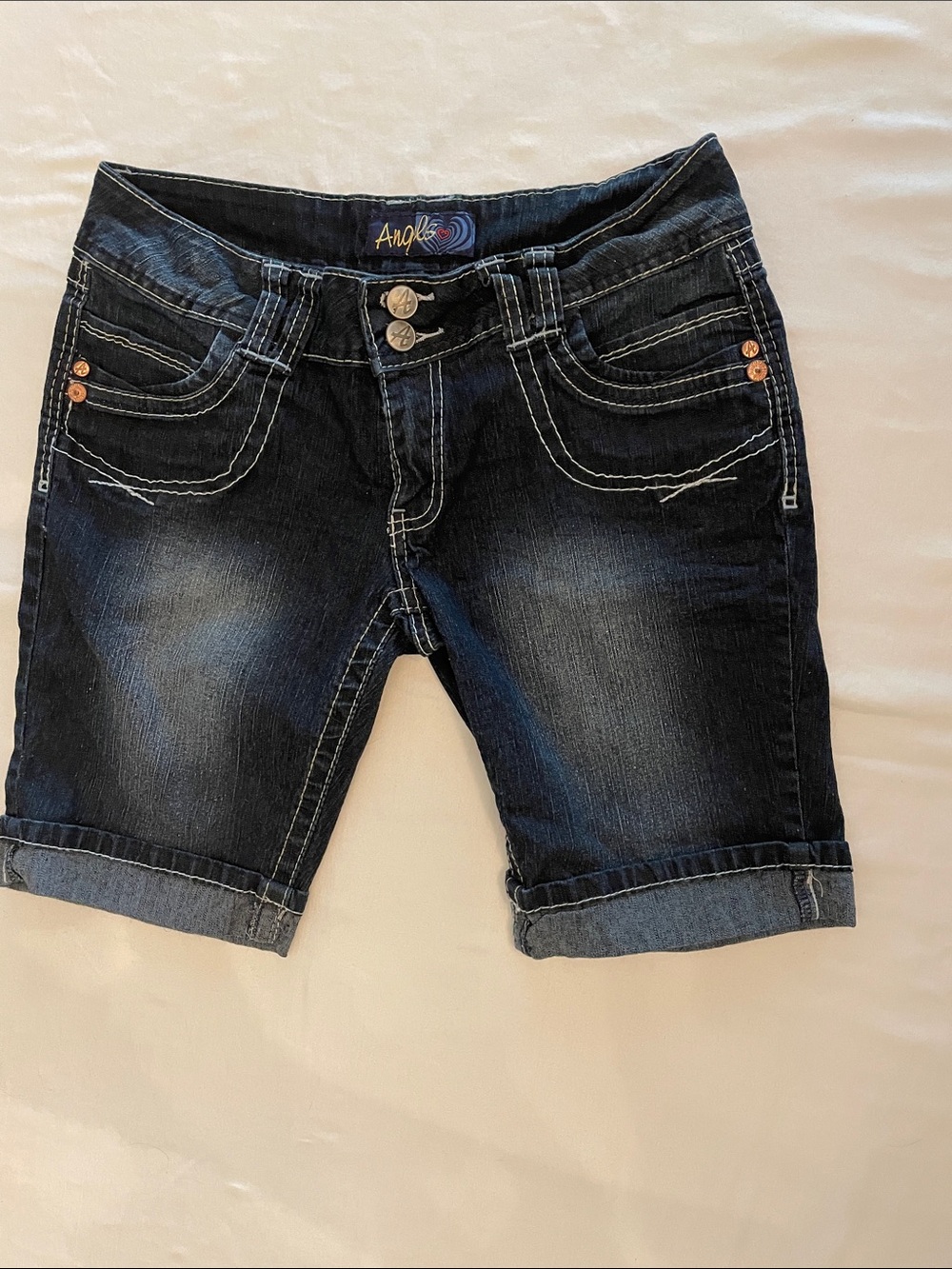 Angels Dark Blue Denim Shorts with Contrast Stitching and some stretch!